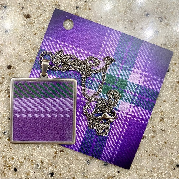 Tartan Necklace by Gracie J Scottish Artist Purple Plaid & Silver - Picture 2 of 11